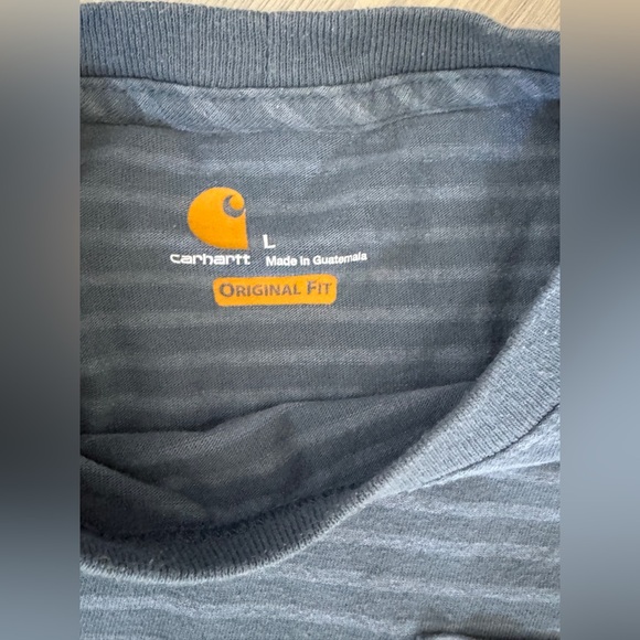 Carhartt  Heavyweight Short Sleeve Pocket Shop T Shirt Blue Stripe Size L - Picture 4 of 7